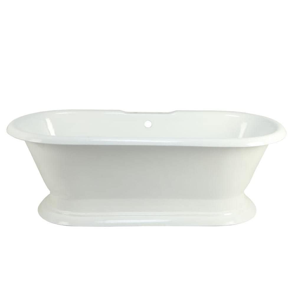 6 Feet Cast Iron Double Ended Pedestal Bathtub with 7-Inch Deck Holes in White