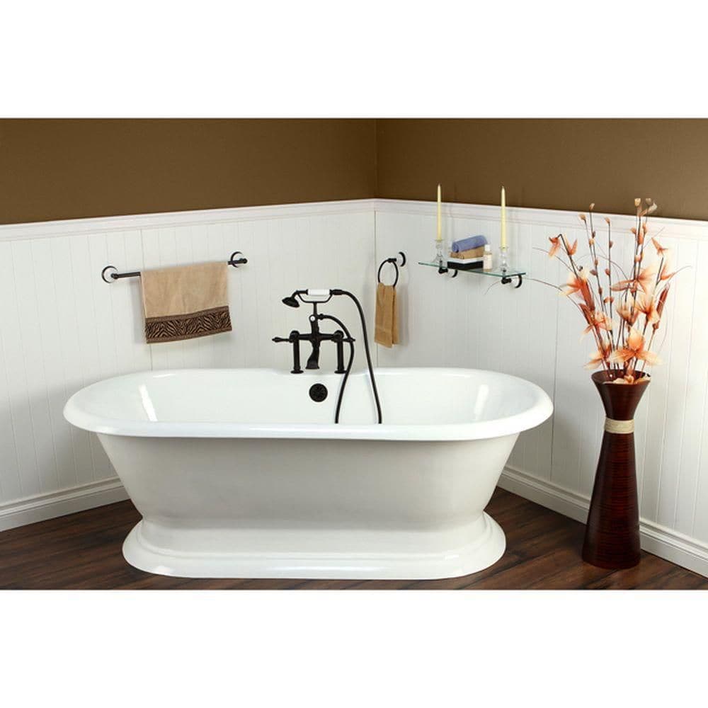 6 Feet Cast Iron Double Ended Pedestal Bathtub with 7-Inch Deck Holes in White