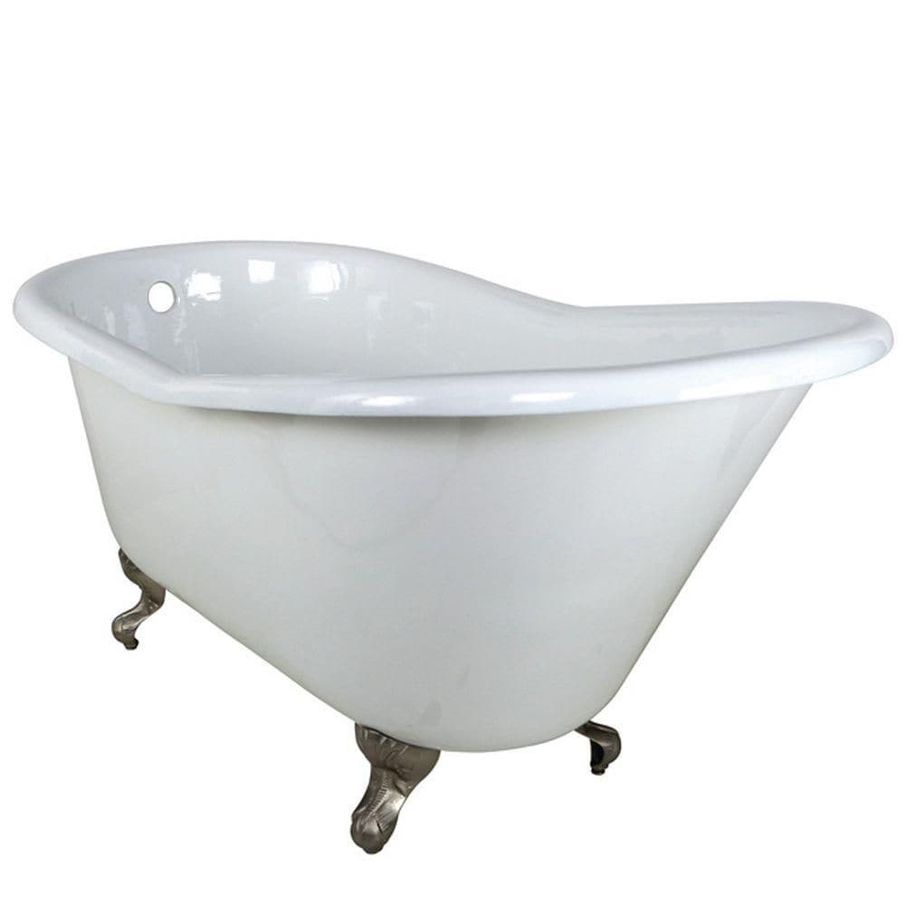 5 Feet Cast Iron Satin Nickel Clawfoot Slipper Bathtub in White