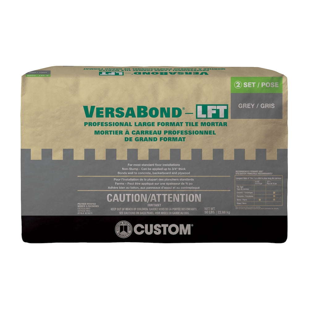 Mortier gris renforcé pour lit moyen VersaBond-LFT de 50 lb pour les installations de carreaux et de pierres de grand format à l'intérieur et à l'extérieur