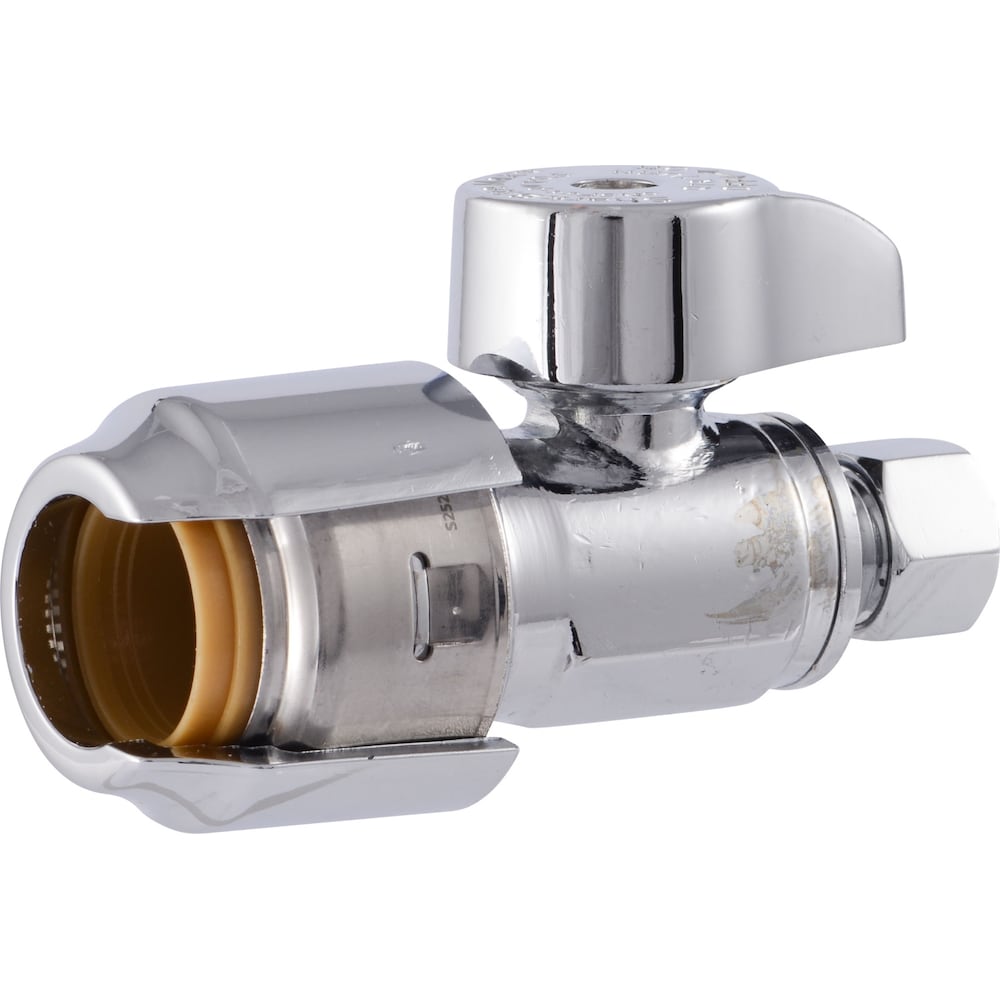 1/2 inch x 1/4 inch Chrome Brass Push-to-Connect Compression Straight Stop Valve
