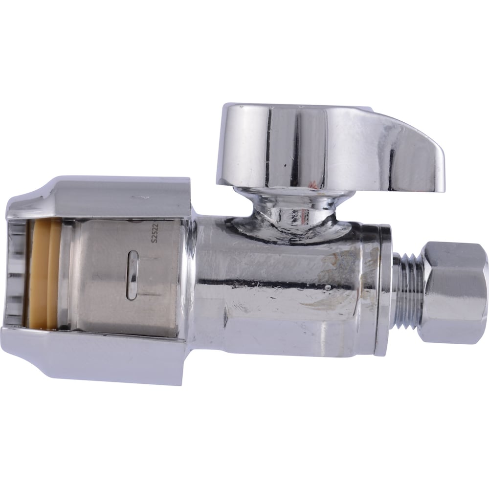 1/2 inch x 1/4 inch Chrome Brass Push-to-Connect Compression Straight Stop Valve