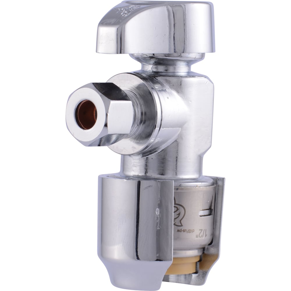 1/2 inch x 1/4 inch Chrome Brass Push-to-Connect Compression Angle Stop Valve