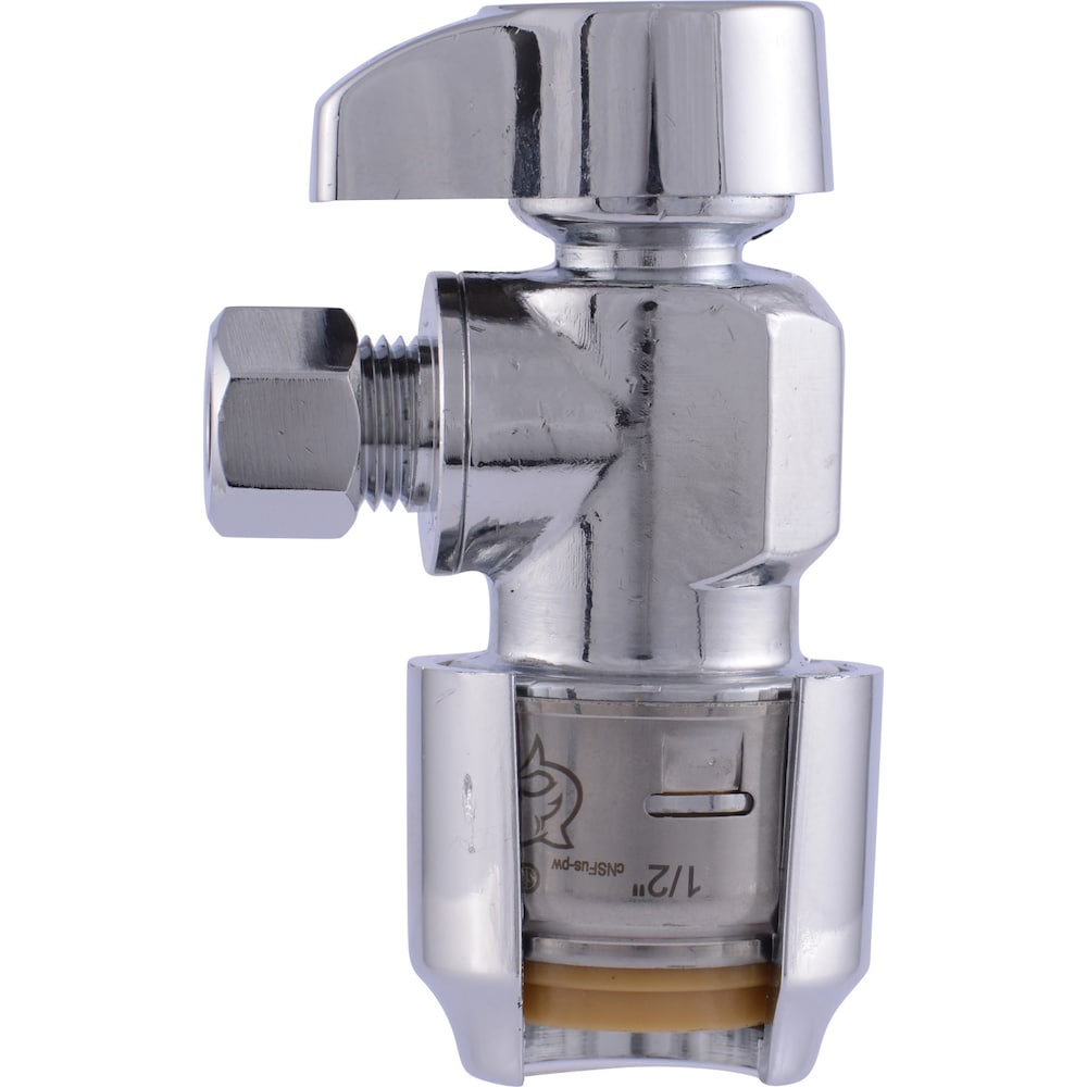 1/2 inch x 1/4 inch Chrome Brass Push-to-Connect Compression Angle Stop Valve