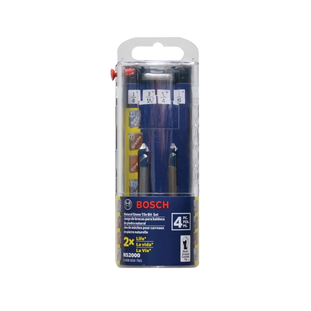 Carbide Tipped Tile Drill Bit Set for Stone Tile, Granite, Slate, Ceramic and Glass (4-Piece)