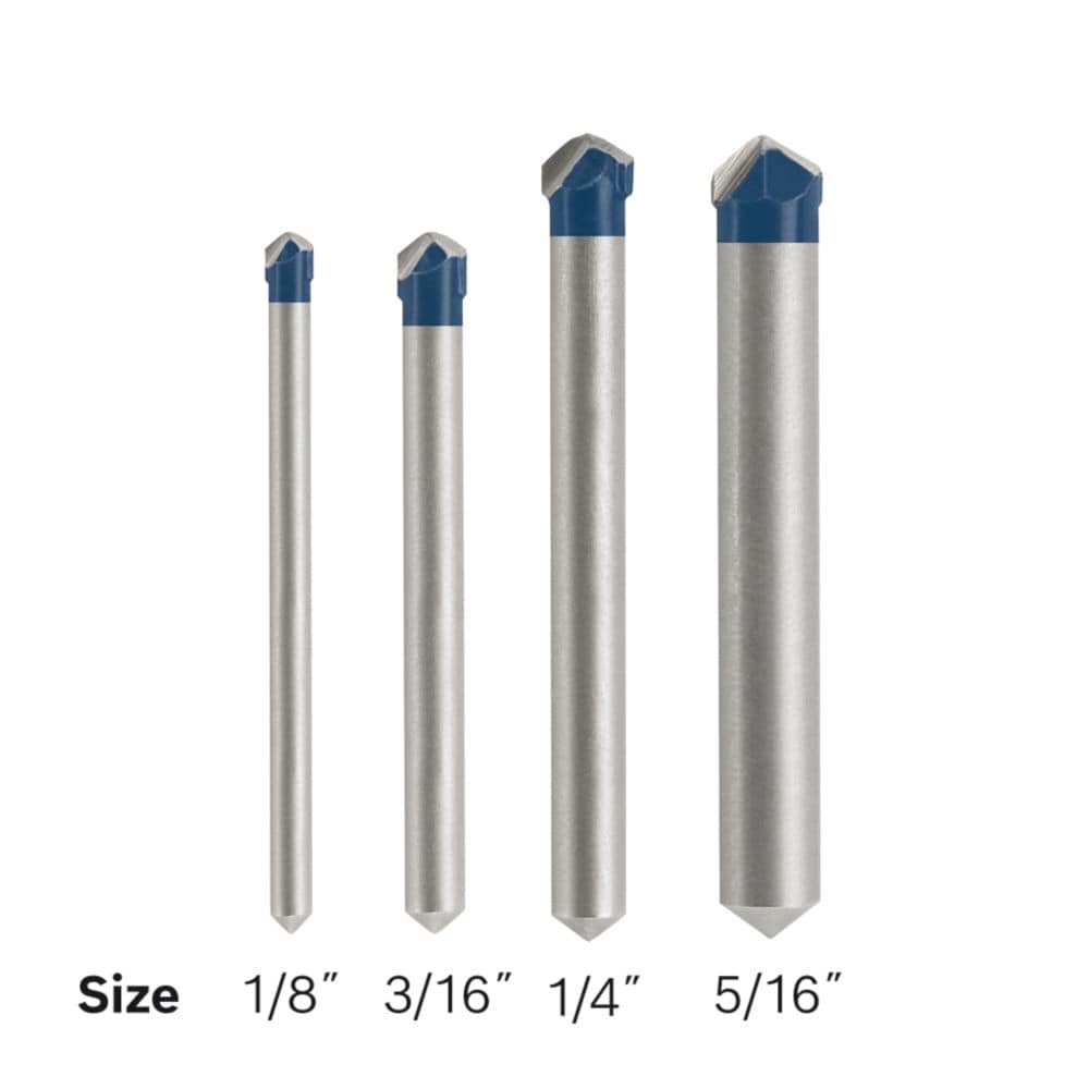 Carbide Tipped Tile Drill Bit Set for Stone Tile, Granite, Slate, Ceramic and Glass (4-Piece)