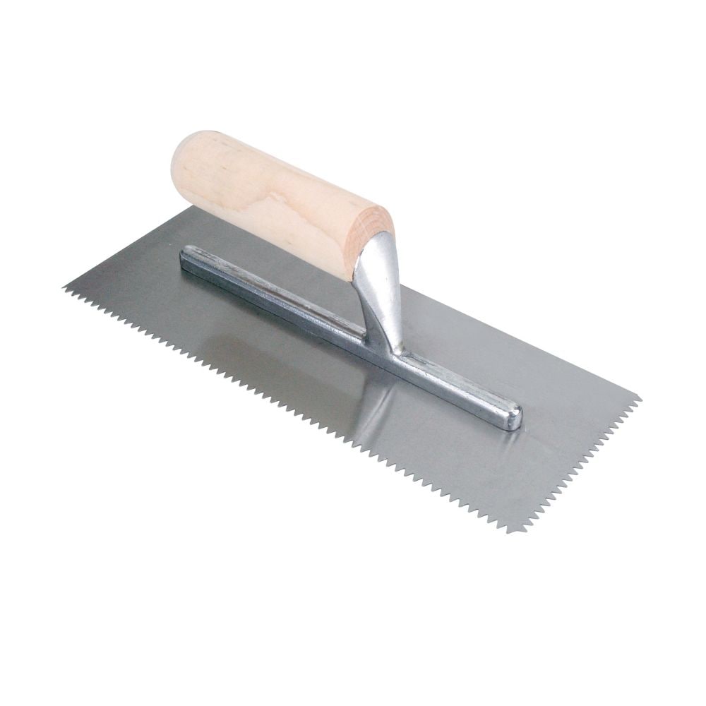 Truelle à plancher traditionnelle en acier au carbone à encoches en V de 1/4 po x 3/16 po avec manche en bois