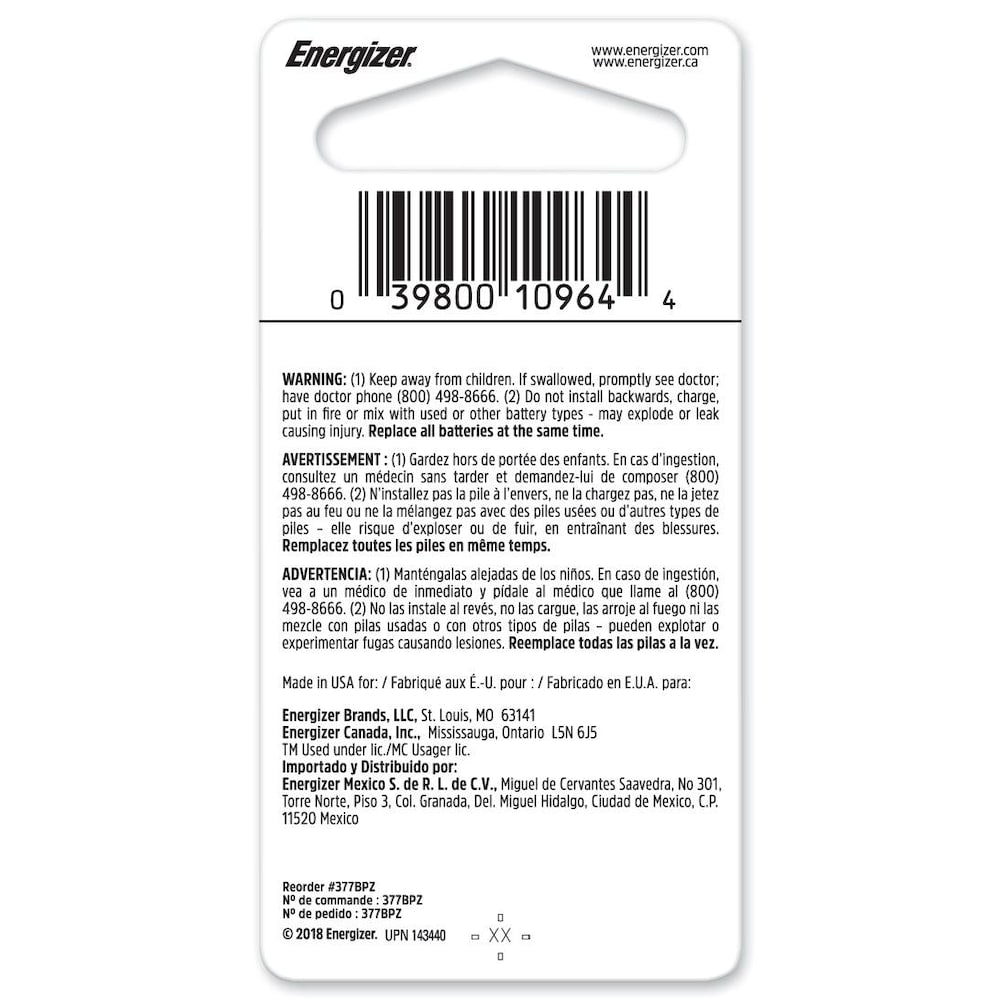 377 Silver Oxide Button Battery, 1 Pack