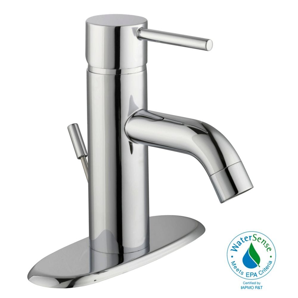 Robinet de salle de bain moderne à un trou et à levier en arc moyen en chrome