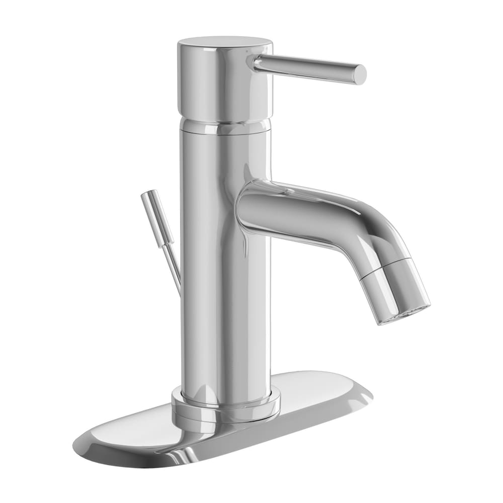 Robinet de salle de bain moderne à un trou et à levier en arc moyen en chrome