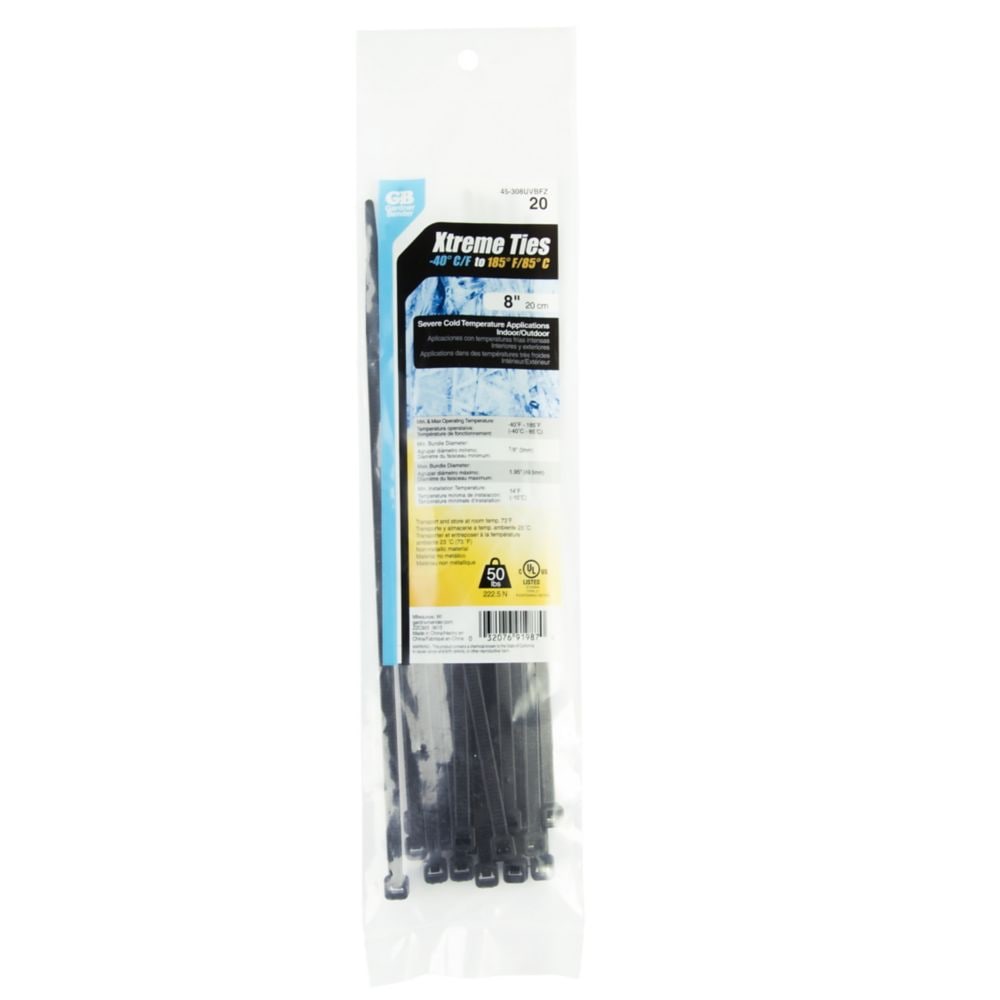 Collier de serrage Xtreme de 8 pouces noir, 20/sac
