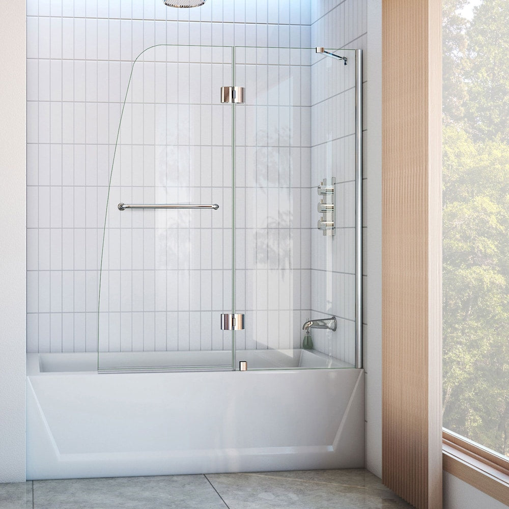 Aqua 48 in. W x 58 in. H Frameless Pivot Bathtub Door in Chrome with Clear Tempered Glass