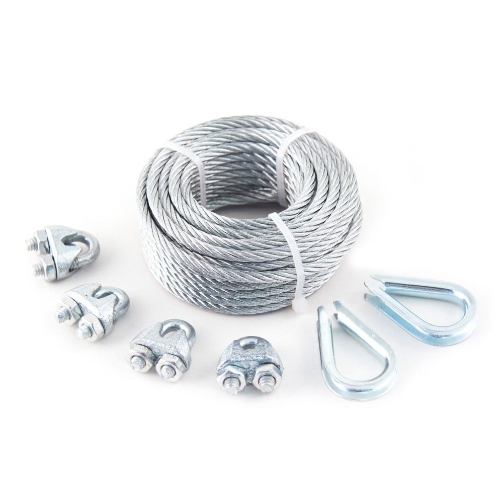 Ensemble de câbles d'aviation 7x7 en acier galvanisé enduit de PVC de 3/32 po x 1/8 po x 50 pi, charge de travail sécuritaire de 184 lb (7 pièces)