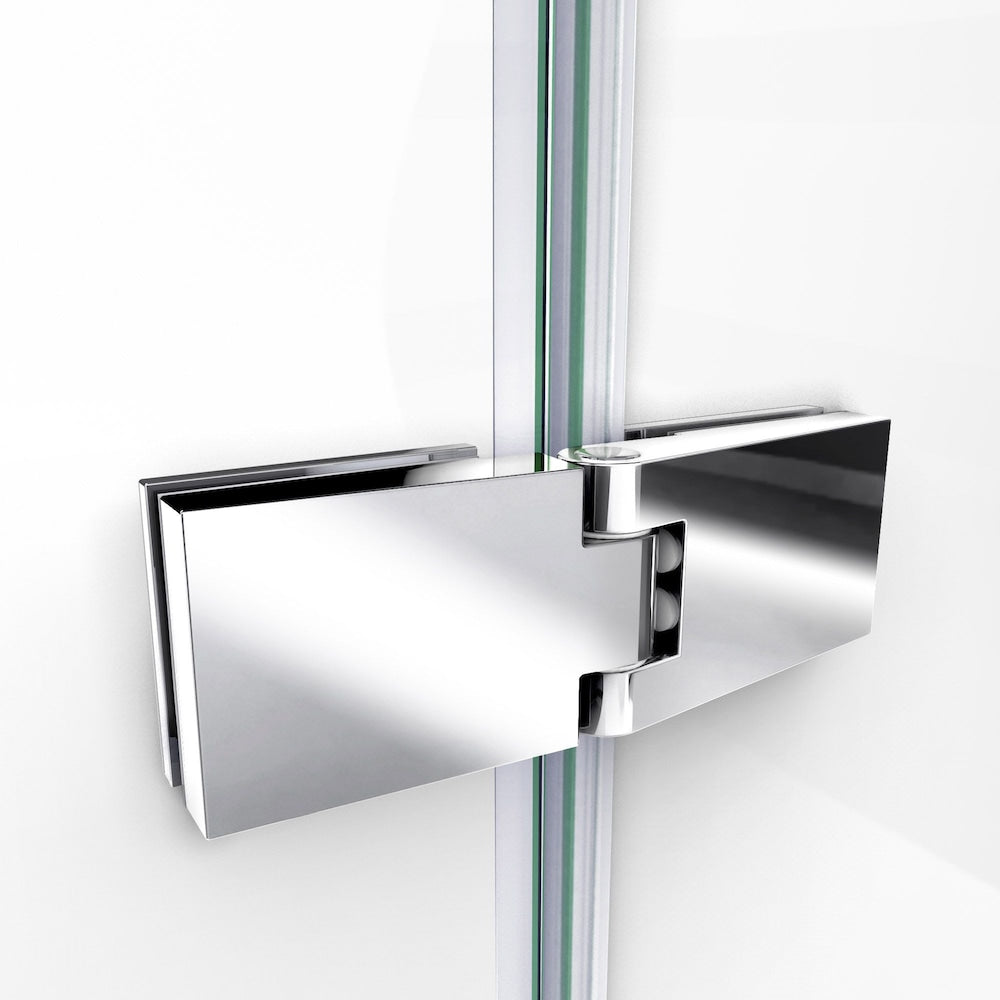 Porte de baignoire pivotante sans cadre Aqua Ultra de 48 po de largeur x 58 po de hauteur en nickel brossé avec verre trempé transparent de 8 mm