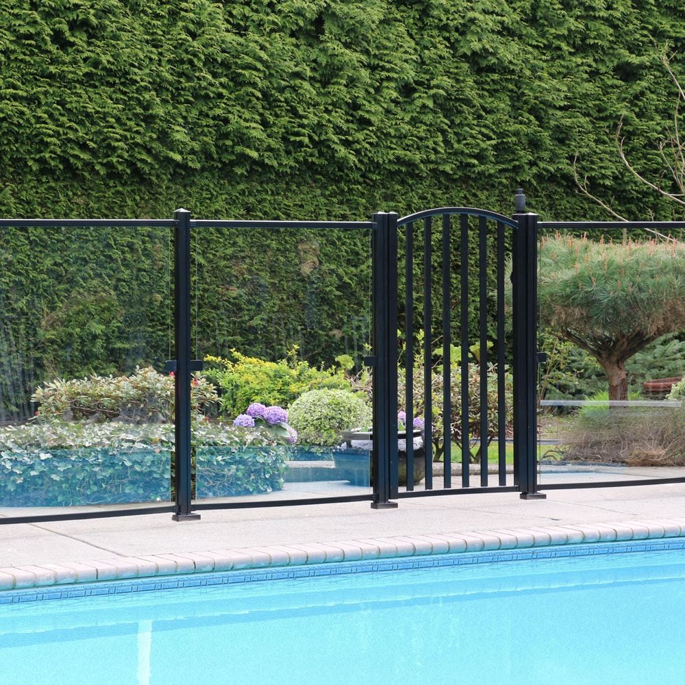 AquatinePLUS 44-inch W x 4 ft. H Aluminum Metal Rail Kit in Black for Pool Fencing Glass Panels