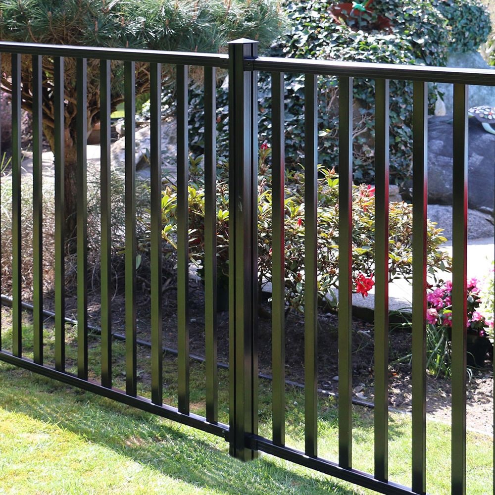 AquatinePLUS 4 ft. H Aluminum Metal Soft Surface Fence Post in Black for Pool Fencing