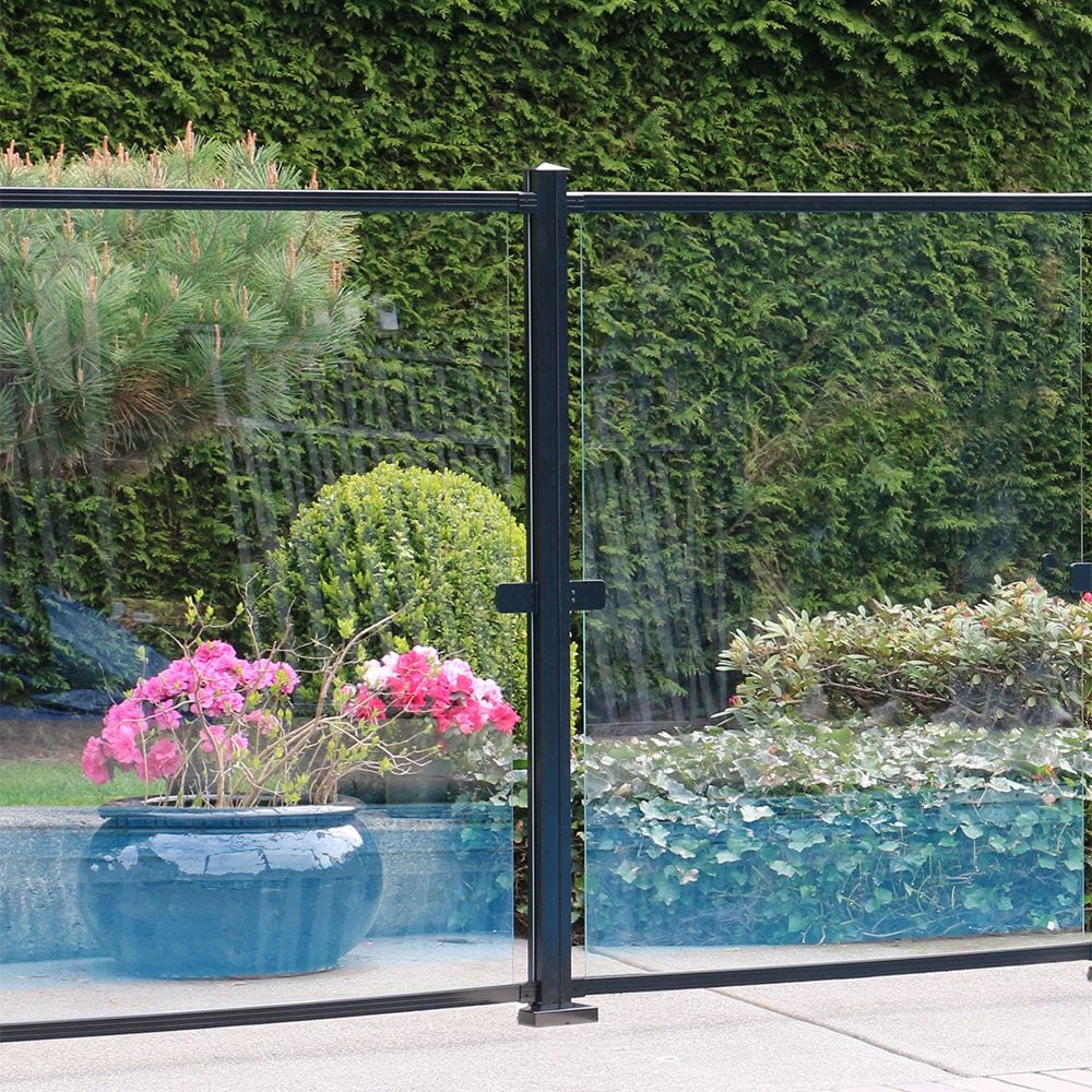 Poteau de clôture en aluminium pour surface dure AquatinePLUS de 4 pi de hauteur, noir, pour clôture de piscine