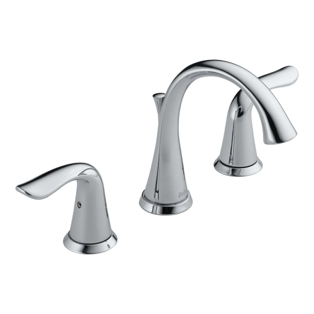 Robinet de lavabo de salle de bain à arc moyen à 2 poignées et à large entraxe de 8 pouces Lahara en chrome avec poignées à levier