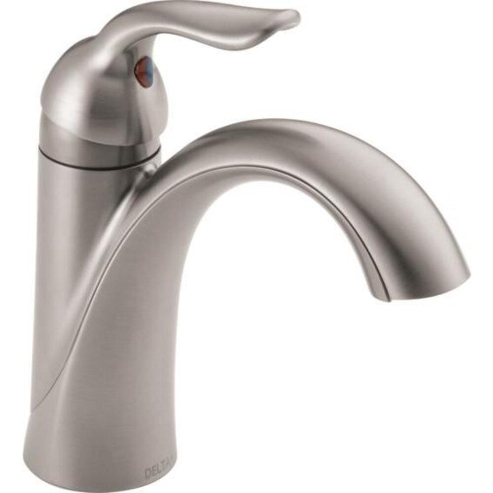 Robinet de lavabo de salle de bain à trou unique Lahara à poignée unique et à montage sur pont, débit standard en acier inoxydable