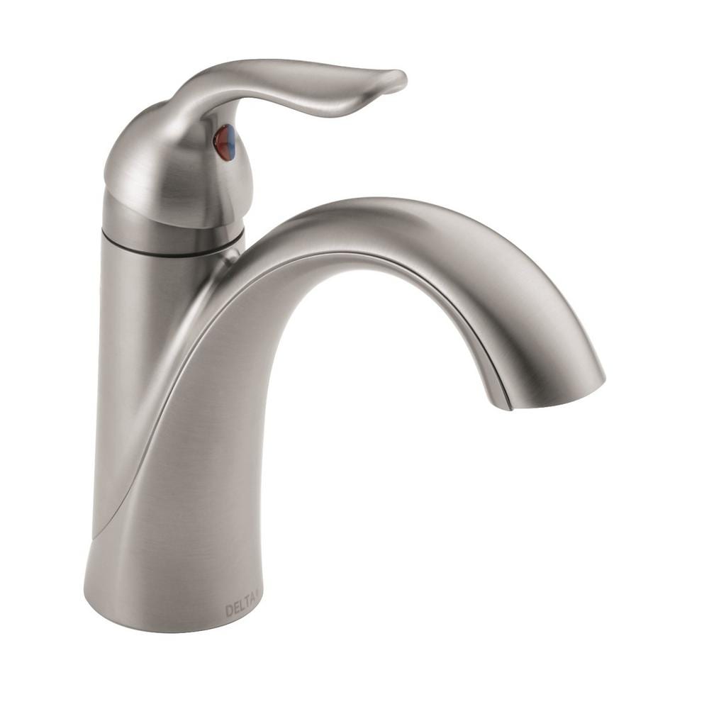 Robinet de lavabo de salle de bain à trou unique Lahara à poignée unique et à montage sur pont, débit standard en acier inoxydable