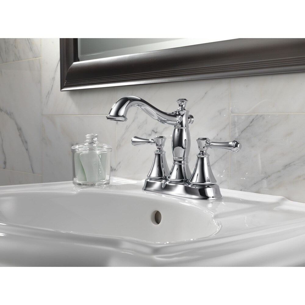 Robinet de lavabo de salle de bain à arc moyen à 2 poignées Cassidy de 4 pouces en chrome avec poignées à levier