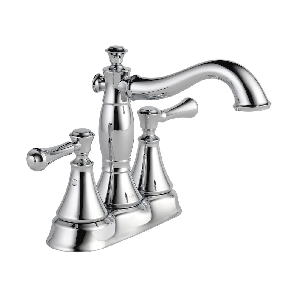 Robinet de lavabo de salle de bain à arc moyen à 2 poignées Cassidy de 4 pouces en chrome avec poignées à levier