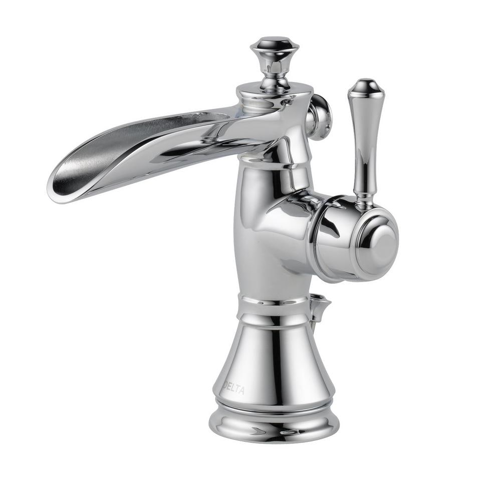 Robinet de lavabo de salle de bain à un trou et à une poignée Cassidy avec bec verseur en cascade et montage sur pont en chrome
