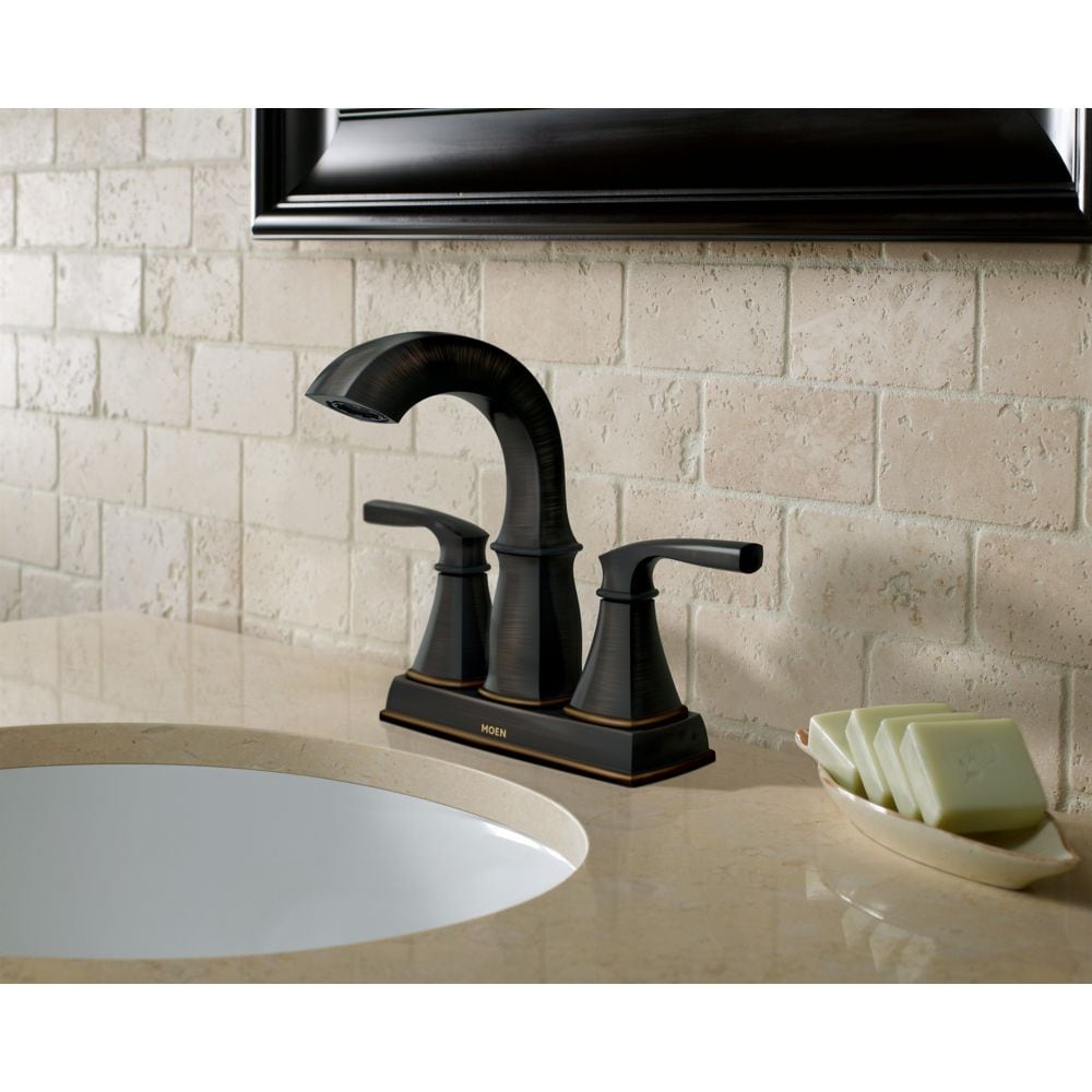 Robinet de lavabo de salle de bain à 2 poignées Hensley de 4 pouces en bronze méditerranéen (drain et valve inclus)