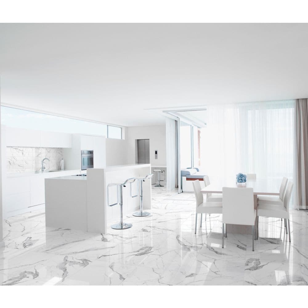 24-inch x 24-inch Statuario Polished Rectified Porcelain Tile (15.5 sq. ft. /case)