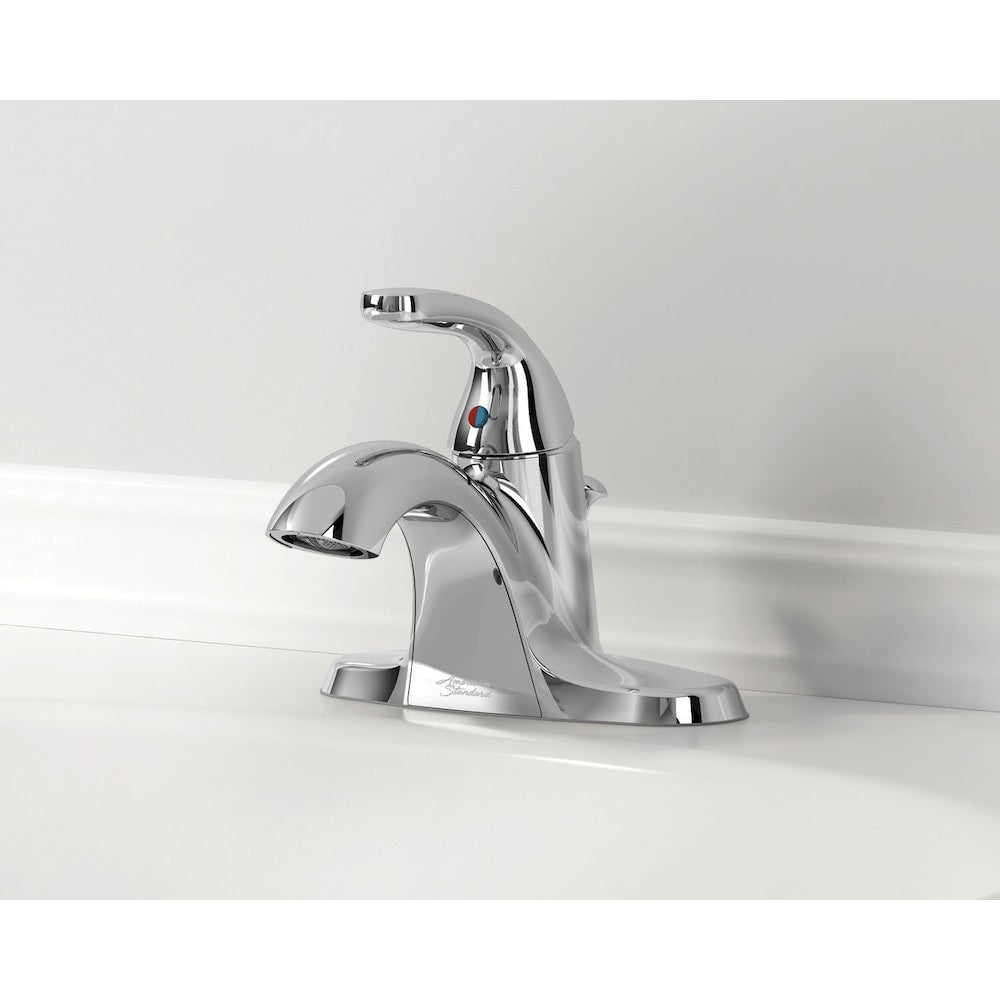 Robinet de salle de bain à arc bas à poignée unique Cadet Centerset (4 pouces) en chrome (valve et drain inclus)