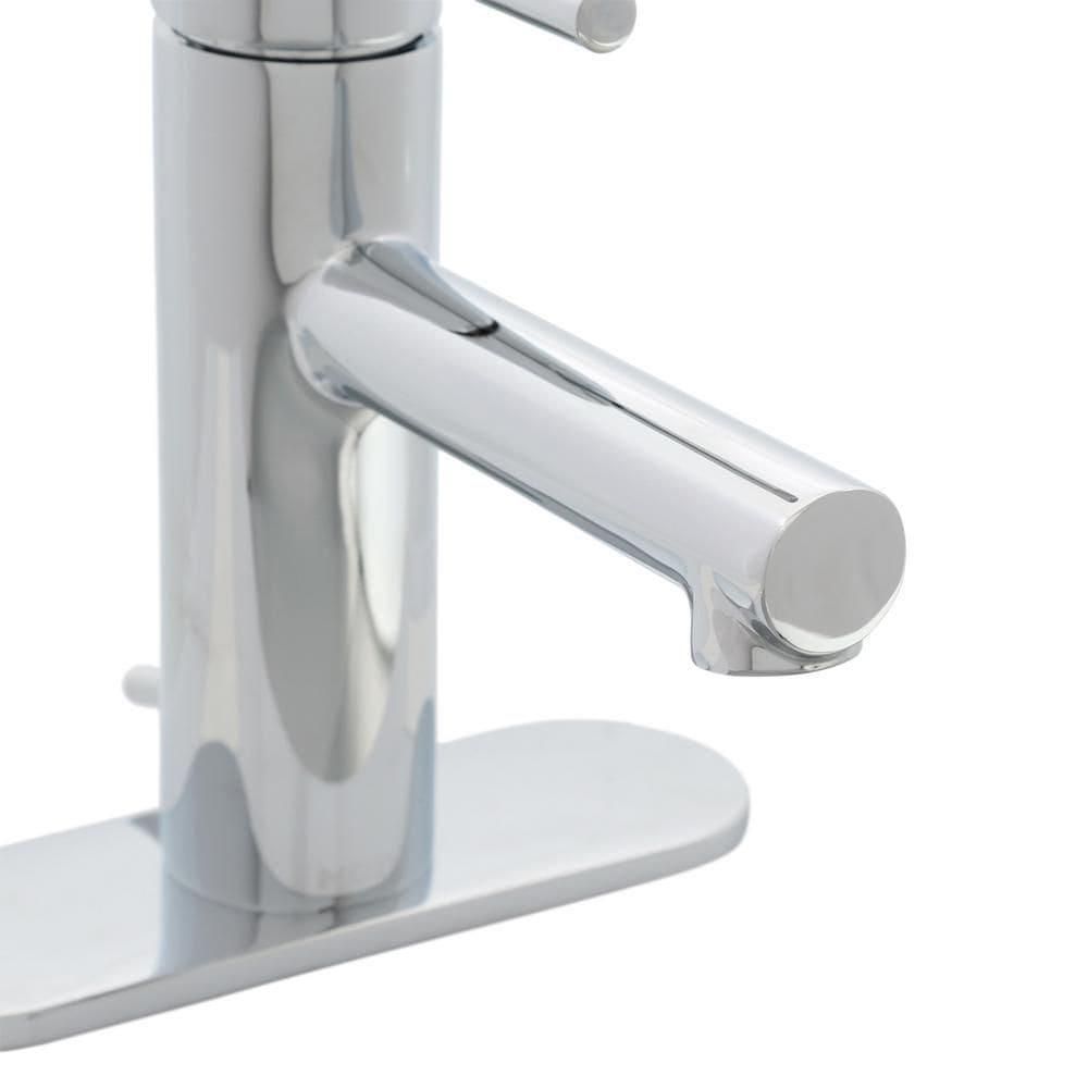 Robinet de lavabo de salle de bain à poignée unique de 4 pouces avec plaque de pont en chrome (vidange et valve incluses)