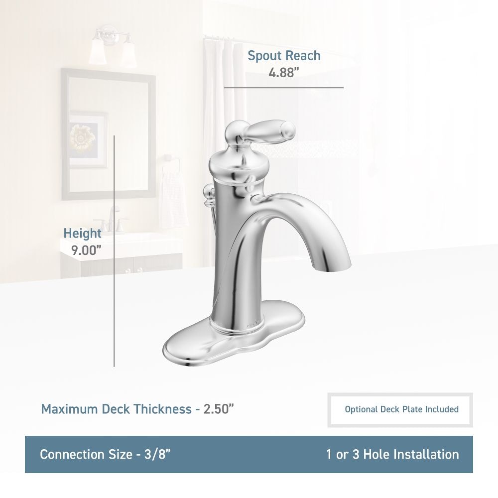 Robinet de lavabo de salle de bain à poignée unique Brantford de 4 pouces avec plaque de pont en chrome (vidange et valve incluses)