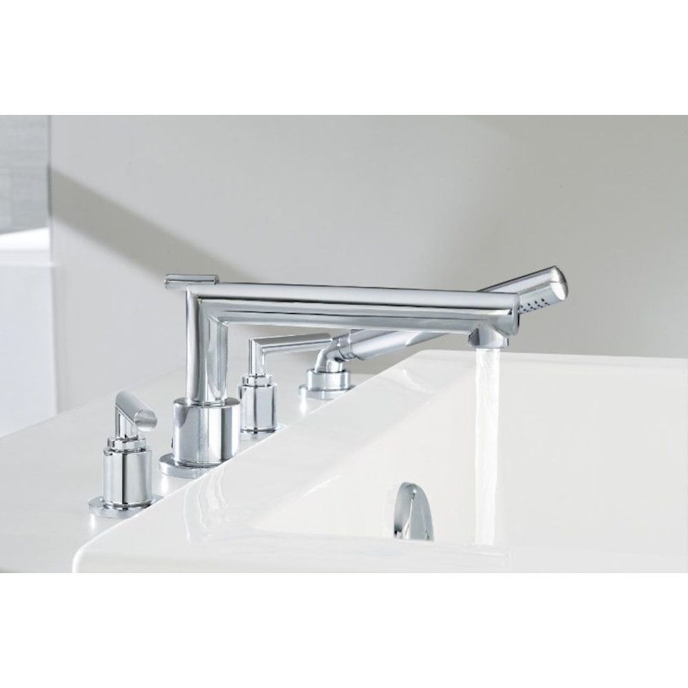 Ensemble de garniture de robinet de baignoire romaine à arc élevé à 2 poignées Arris avec douchette à main en chrome (robinet non inclus)