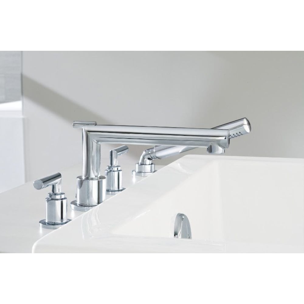 Ensemble de garniture de robinet de baignoire romaine à arc élevé à 2 poignées Arris avec douchette à main en chrome (robinet non inclus)