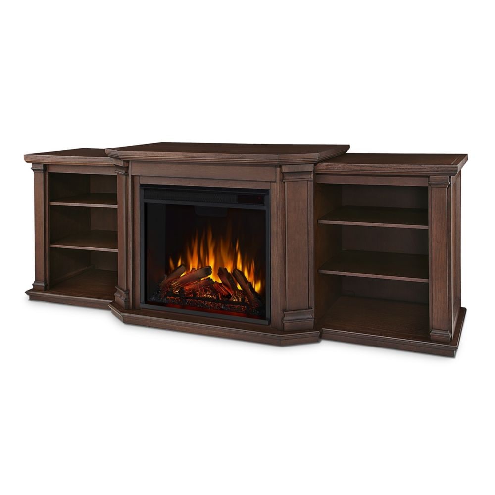 Meuble TV avec cheminée électrique et console multimédia Valmont de 76 pouces en chêne châtaignier