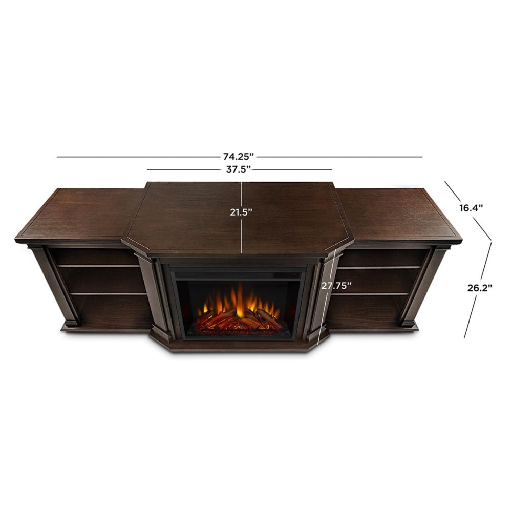 Meuble TV avec cheminée électrique et console multimédia Valmont de 76 pouces en chêne châtaignier