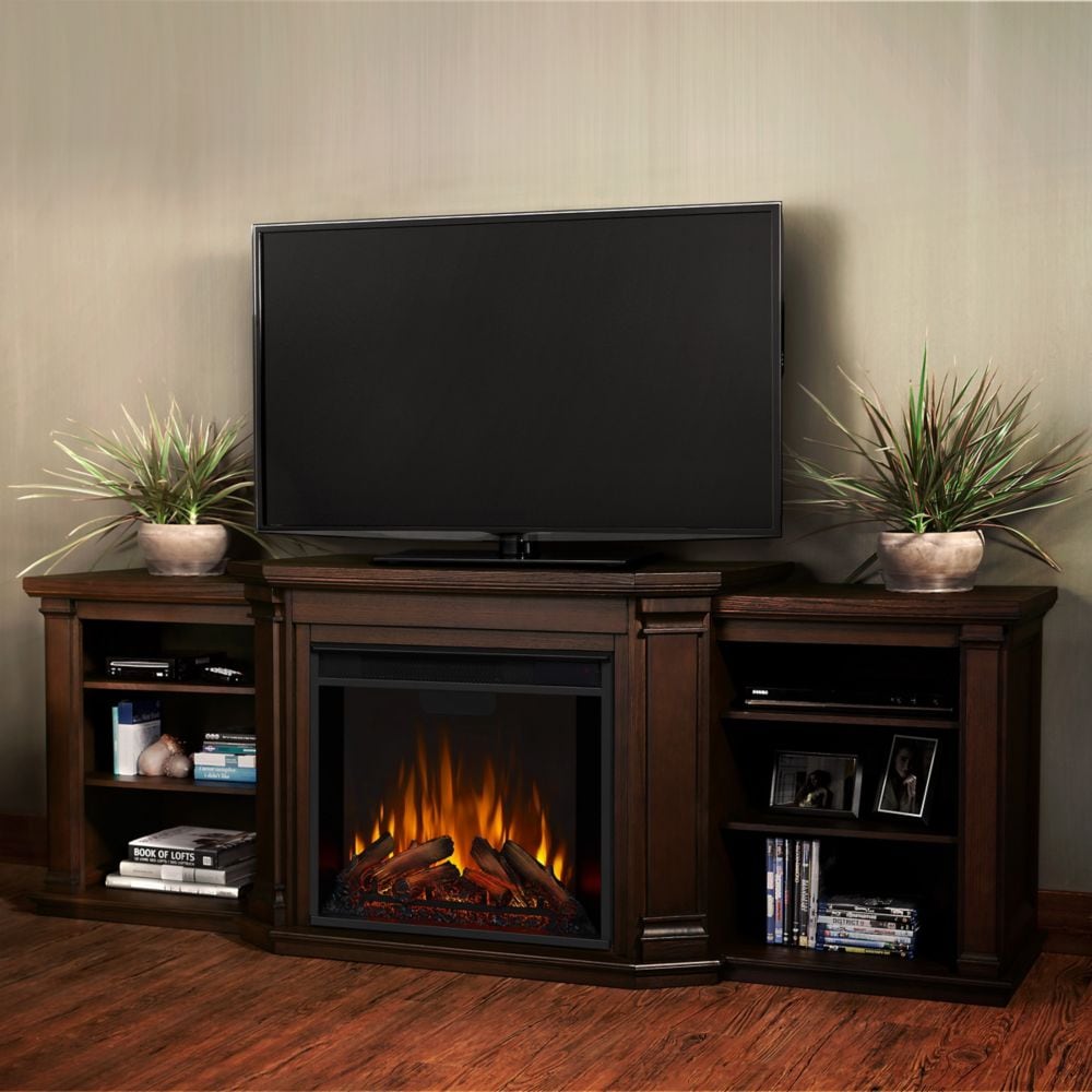 Meuble TV avec cheminée électrique et console multimédia Valmont de 76 pouces en chêne châtaignier