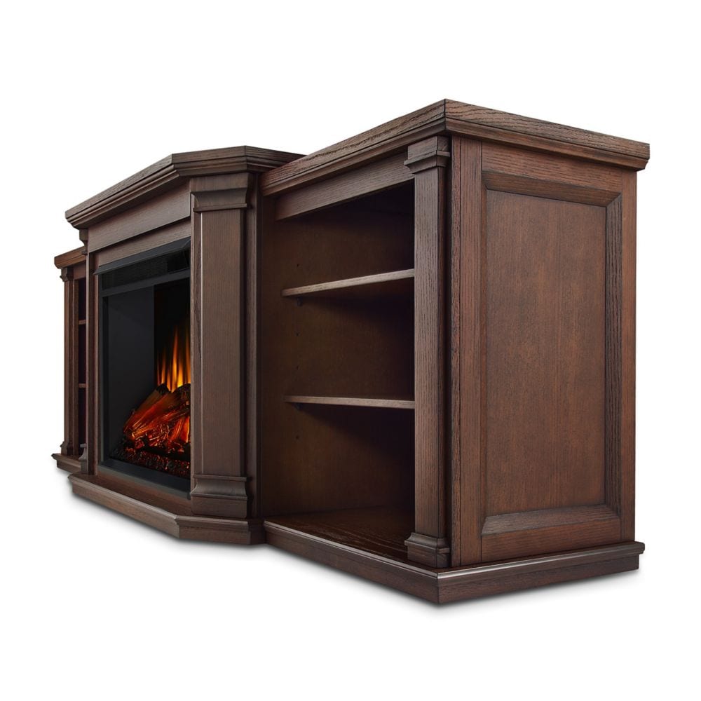 Meuble TV avec cheminée électrique et console multimédia Valmont de 76 pouces en chêne châtaignier