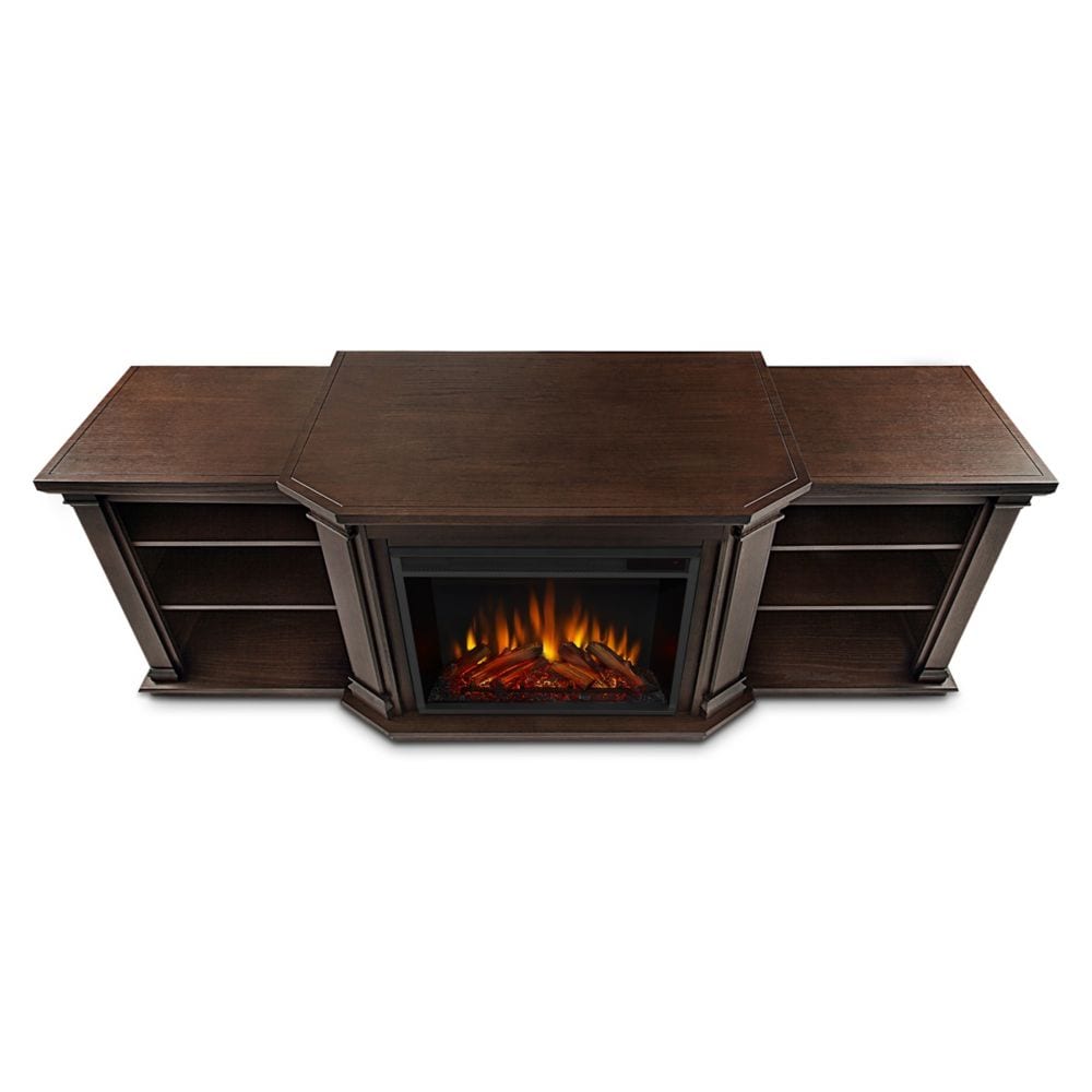 Meuble TV avec cheminée électrique et console multimédia Valmont de 76 pouces en chêne châtaignier