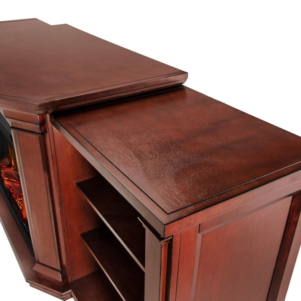 Meuble TV avec cheminée électrique et console multimédia Valmont de 76 pouces en acajou foncé