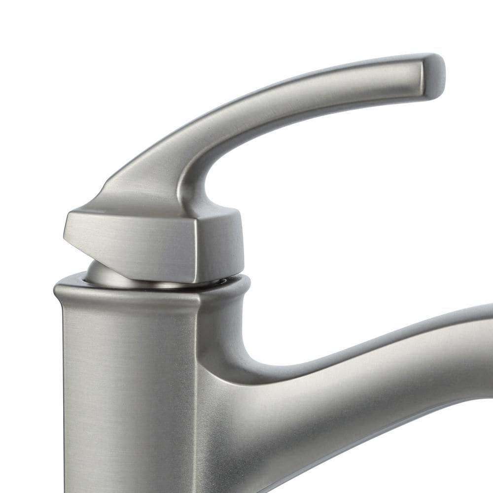 Robinet de lavabo de salle de bain à poignée unique Hensley de 4 pouces avec plaque de pont en nickel brossé résistant aux taches (vidange et valve incluses)