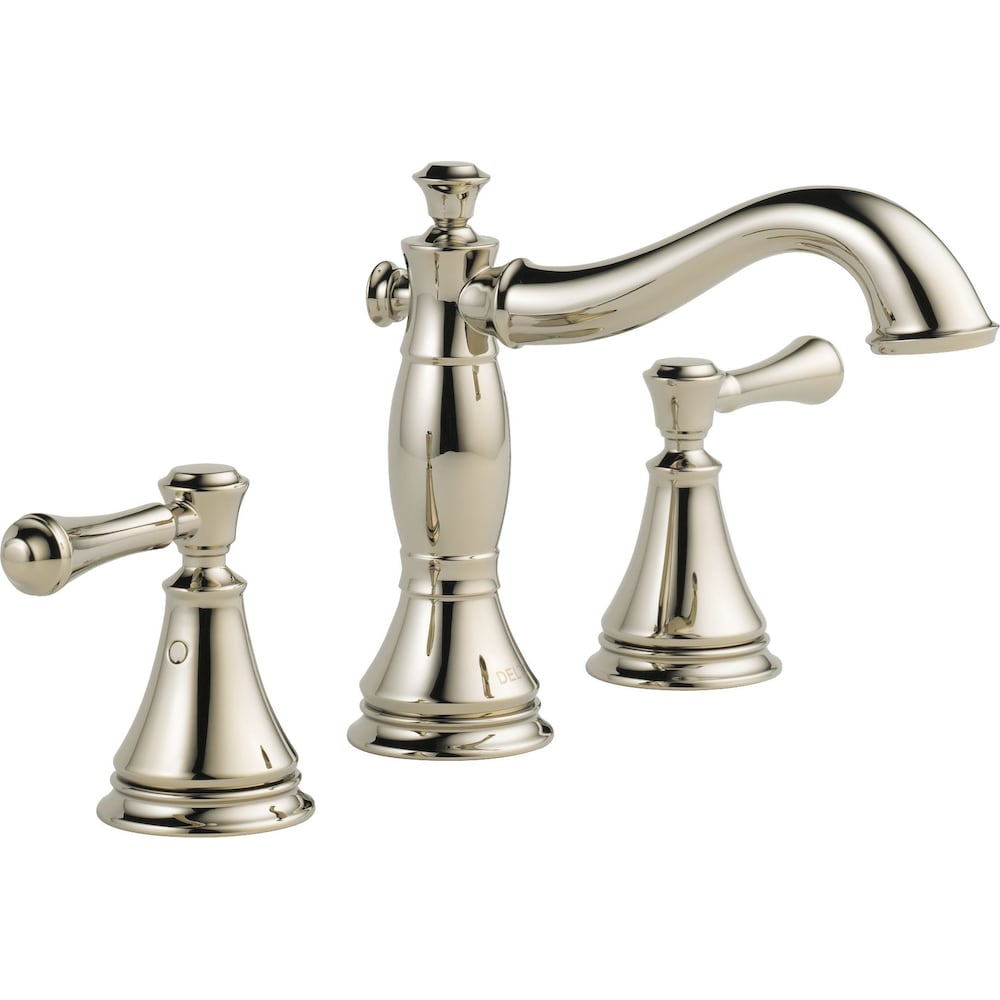 Robinet de lavabo de salle de bain à deux poignées et à levier Cassidy, montage sur le pont, débit standard, en nickel poli