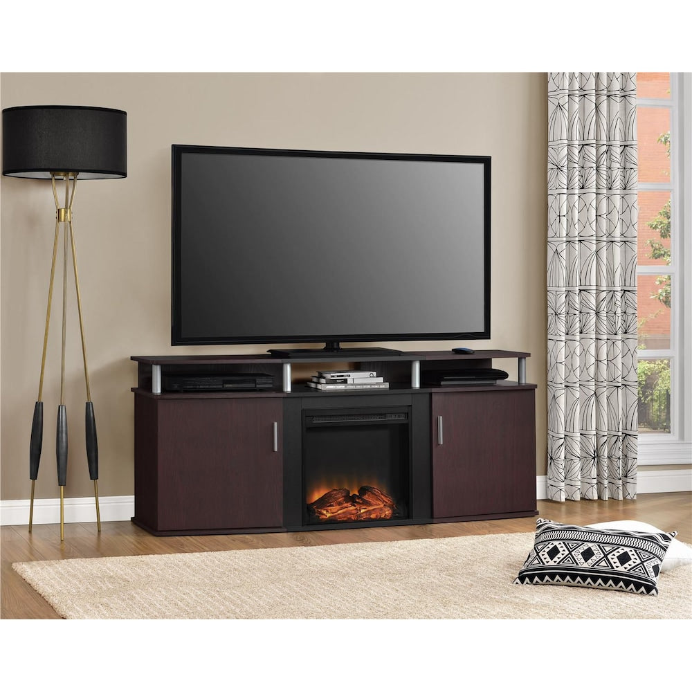 Carson 135 lb. Capacity Electric Fireplace Entertainment Console for 70-inch TVs in Cherry and Black