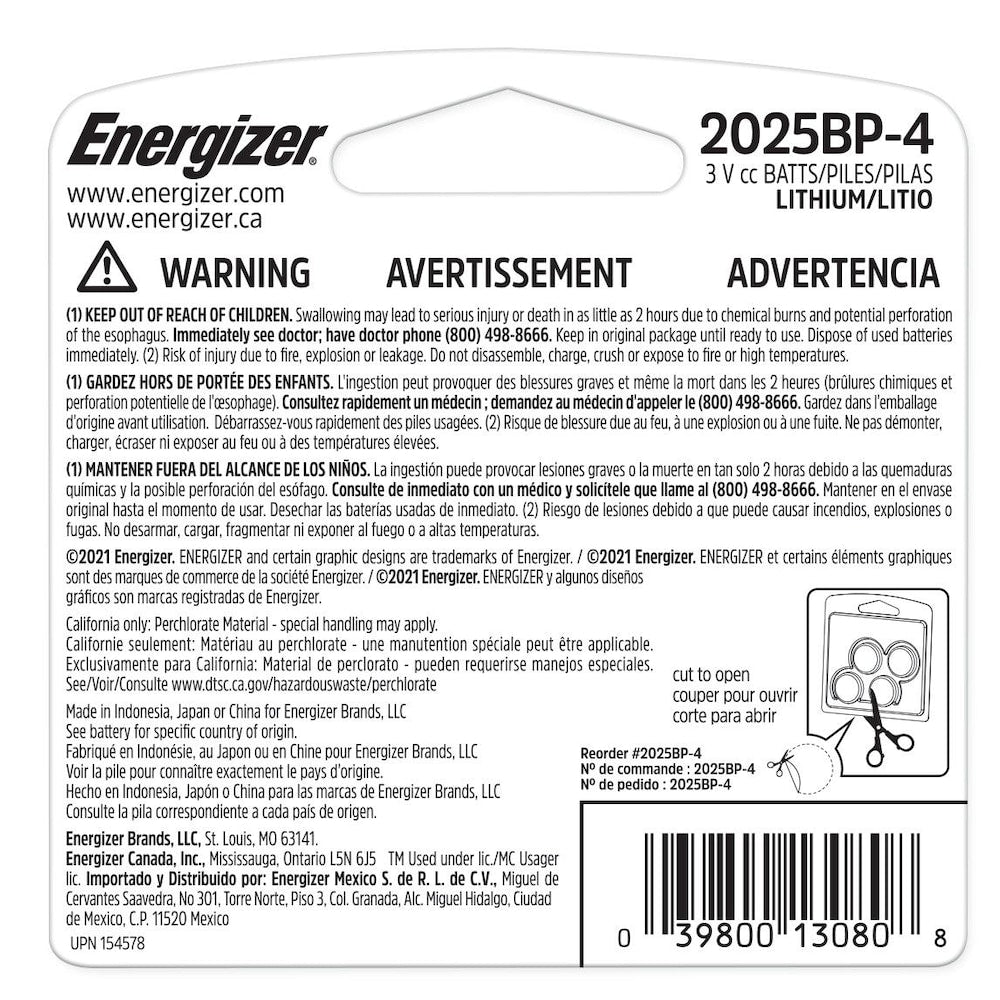 2025 Lithium Coin Battery, 4 Pack