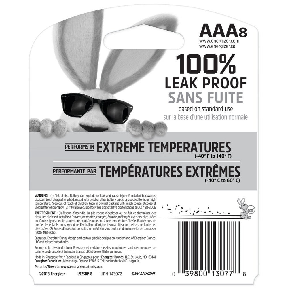 Piles AAA au lithium Energizer Ultimate (paquet de 8), piles au lithium triple A