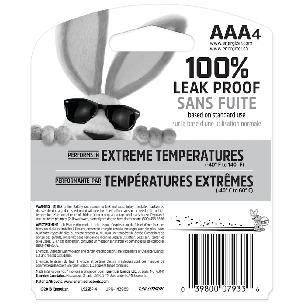 Piles AAA au lithium Energizer Ultimate (paquet de 4), piles au lithium triple A