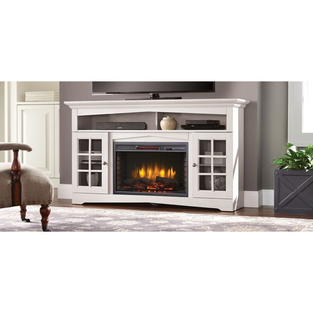 Huntley 59-inch Electric Fireplace and Media Stand in White