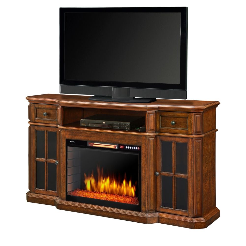 Sinclair 60-inch Media Fireplace with LED Lights and Bluetooth in Aged Cherry
