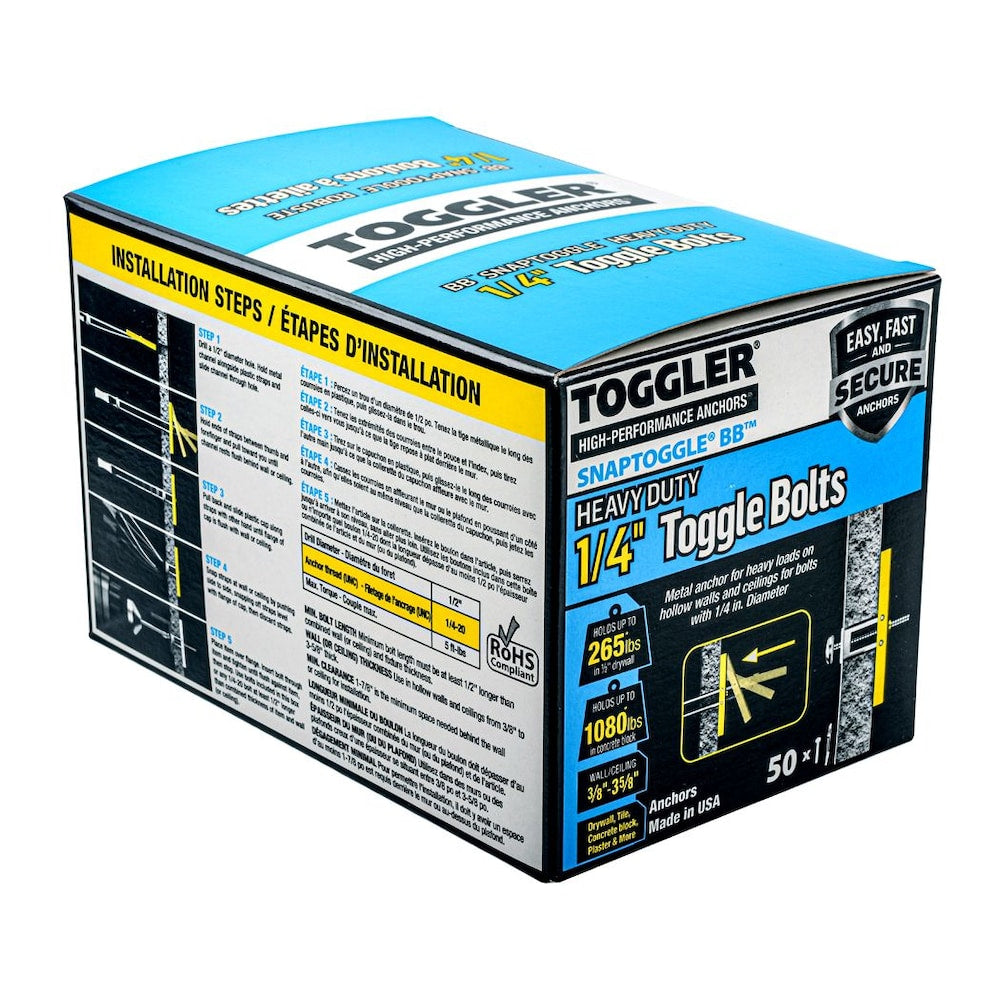 1/4-in SNAPTOGGLEÂ® Heavy Duty Zinc Toggle Bolts with Screws, 50pcs