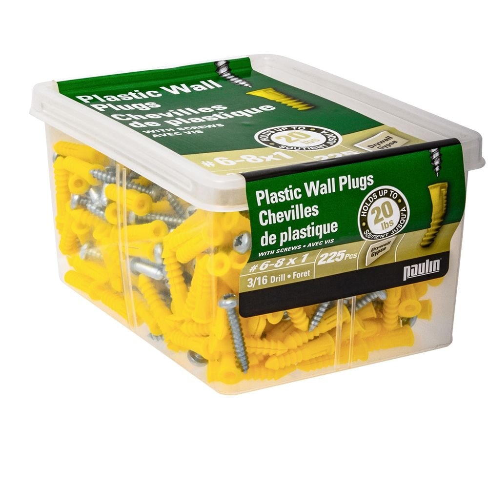 Ancrages en plastique n° 6-8 x 1 po avec vis, 100 pièces